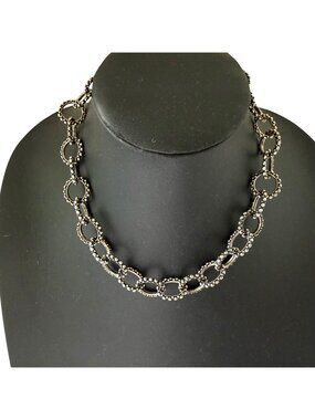 Vintage Necklace Popcorn Textured Chain Link Statement Silver Tone 17.5 inches